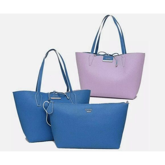 Guess Bobbi Inside Out Reversible Tote & Satchel - Blue/Purple - Picture 1 of 14